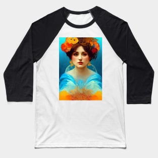 Art Nouveau Beauty in Blue and Gold, Vintage, Mucha, Gilded Age Baseball T-Shirt